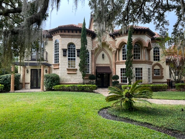 Mediterranean stone home exterior