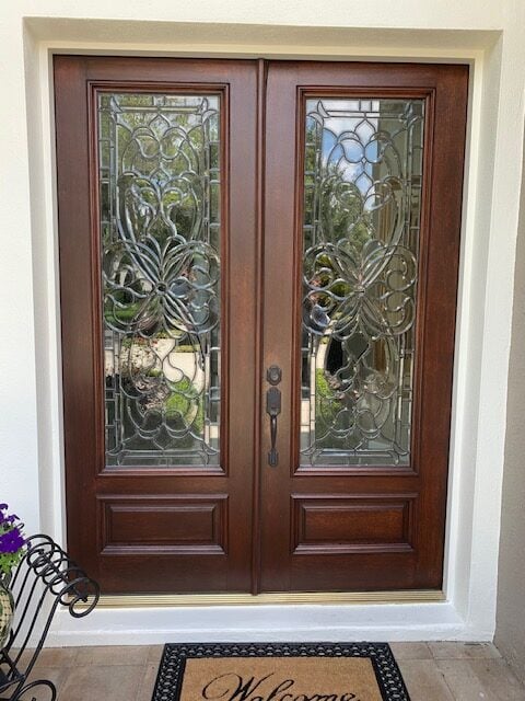 Refinished mahogany double entry door